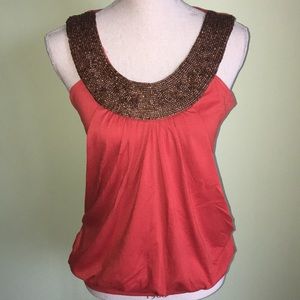 M Orange Bead Embellished Scoopneck Top